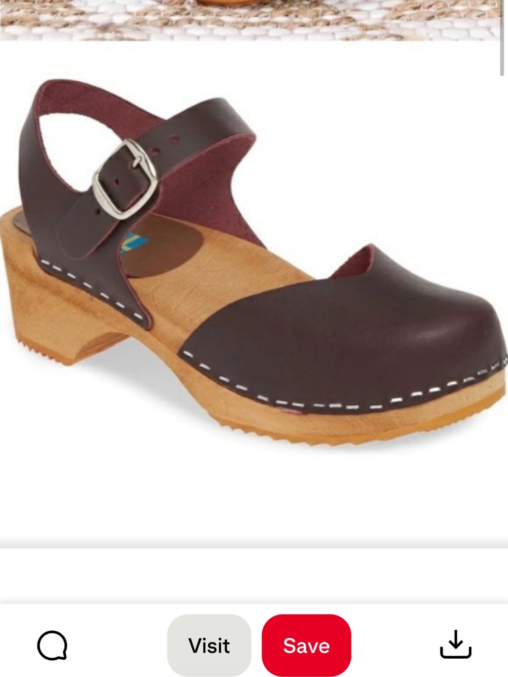 MIA Brown Leather Clog Sandals with Wooden Heel